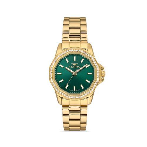 Ferro FL21540AWT-B6 Quartz Altın Rengi Yeşil Kadran 32 mm Kadın Kol Saati