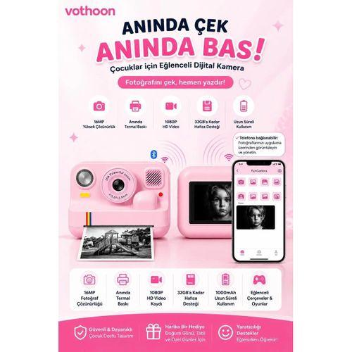 Çocuk Anında Baskılı Fotoğraf Makinesi 16mp Dijital Kamera 1080p Video Wifi Telefon Destekli