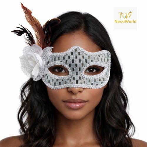 Gümüş Renk Tüylü Balo Maskesi Kadın Parti Aksesuarı