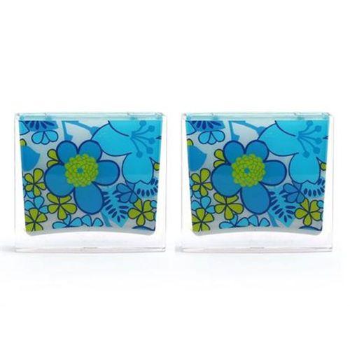 2 Adet Diş Fırçalık Mavi Çiçekli Akrilik 10X10X3Cm Banyo Seti