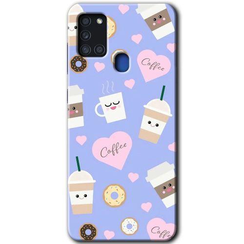 Galaxy A21s Kılıf HD Desen Baskılı Arka Kapak - Coffee Cake + Kırılmaz Cam