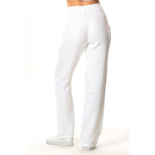 Beli Lastikli Multi Çift Cepli Müslin Kadın/Erkek Unisex Yazlık Pantolon Beyaz Byz
