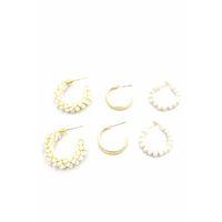 Boncuklu Küpe Seti - Krem