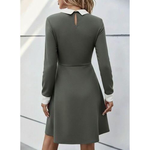 Kadın Uzun Kollu Yakalı Düğmeli çağla Yeşili Modal Mini Elbise