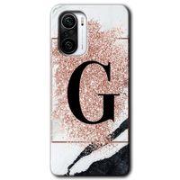 Poco F3 Kılıf HD Desen Baskılı Arka Kapak + Temperli Cam - Pembe Mermer Desenli G Harfi