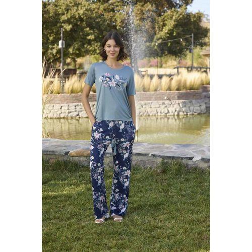 Çiçek Ve Yaprak Desenli Ve Baskılı Pijama Takımı
