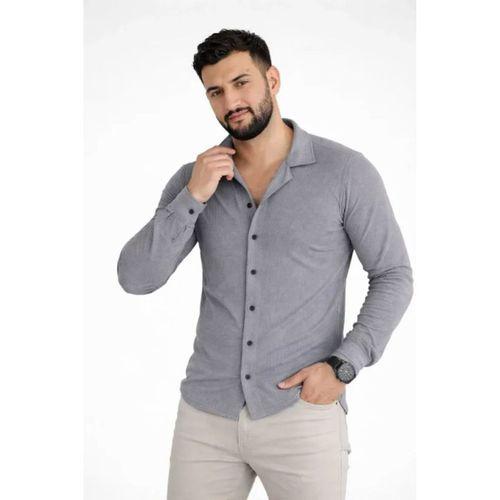 Erkek Waffle Kumaş Uzun Kollu Düğmeli Açık Yaka Regular Fit Gömlek - Füme