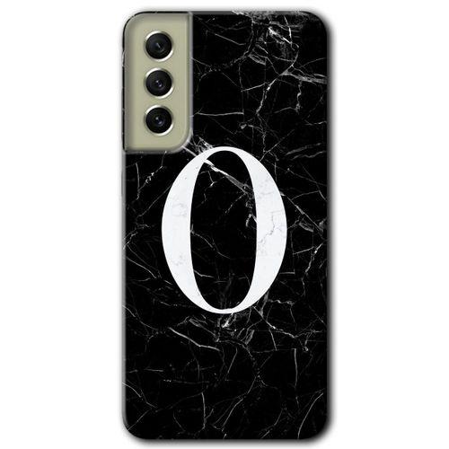 Samsung Galaxy S21 FE Kılıf HD Desen Baskılı Arka Kapak - Siyah Mermer Desenli O Harfi