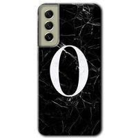 Samsung Galaxy S21 FE Kılıf HD Desen Baskılı Arka Kapak - Siyah Mermer Desenli O Harfi