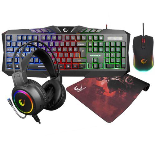 RAMPAGE KM-404, ARGENTI, Rainbow Işıklı, Türkçe Q, USB Kablolu, Gaming, Klavye, Mouse, Kulaklık, Mousepad Set