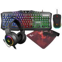 RAMPAGE KM-404, ARGENTI, Rainbow Işıklı, Türkçe Q, USB Kablolu, Gaming, Klavye, Mouse, Kulaklık, Mousepad Set