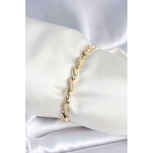 Pirinç Gold Renk Zirkon Taşlı Sarmal Model Kadın Bileklik