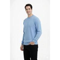 Erkek Bisiklet Yaka Triko Kazak Yumuşak Dokulu Pamuklu Ince Dokuma, Uzun Kollu Rahat Regular Kalıp - Açık Mavi