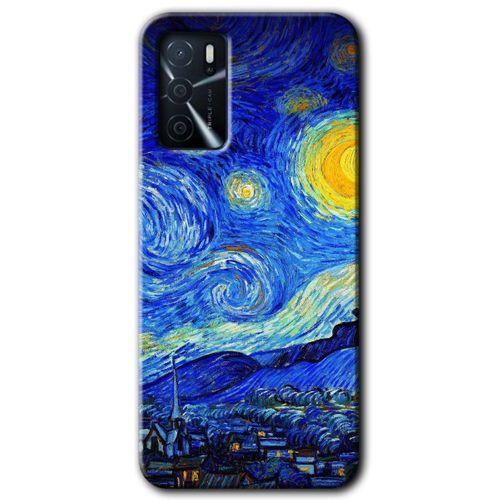 Oppo A16 Kılıf Baskılı Kapak - Starry Night + 5D Tam Kaplayan Cam