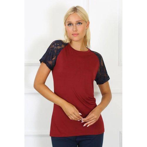 Kadın Kolu Dantelli Penye Pijama Takım Bordo