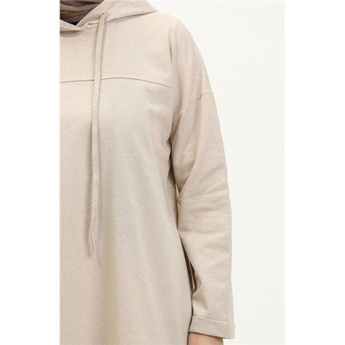 Kapşonlu Sweat Eşofman Sade Basic Spor Takım - 03056.027 - Ekru