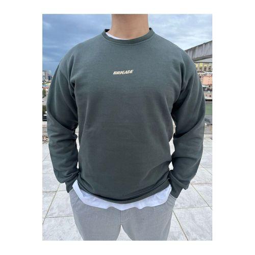 Brigade  Baskılı Bisiklet Yaka Oversize Sweatshirt-Antrasit