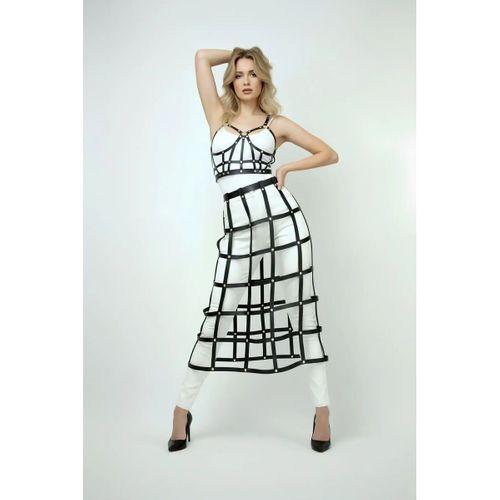 Siyah Etek Kafes Detaylı Etek Midi Boy Deri Etek - Brf1013