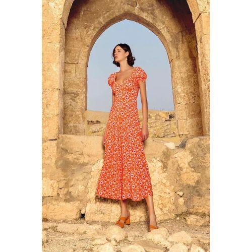 Viskon Çiçek Desenli Kısa Kollu Elbise