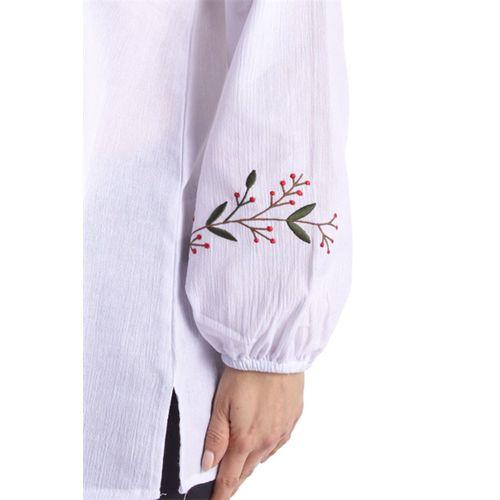 Şile Bezi Uzun Kol Beyaz Nakış Detaylı V Yaka Yazlık Otantik Bluz