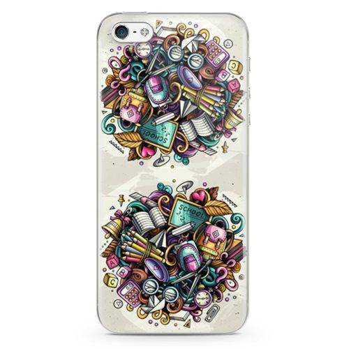 Apple iPhone 5 Kılıf Kırtasiye Malzemeleri Doodle Arka Kapak Koruma Desenli Full Koruyucu