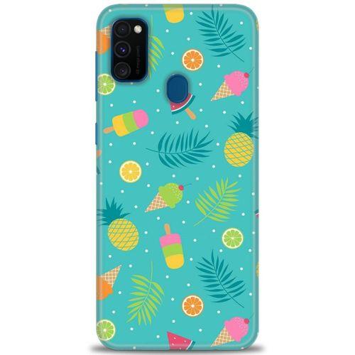 Samsung Galaxy M21 Kılıf HD Baskılı Kılıf - Dondurma ve Yapraklar + Tam Ekran Koruyucu