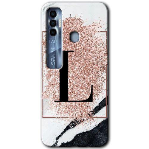 Tecno Spark 7 Pro Kılıf HD Desen Baskılı Arka Kapak - Pembe Mermer Desenli L Harfi