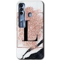 Tecno Spark 7 Pro Kılıf HD Desen Baskılı Arka Kapak - Pembe Mermer Desenli L Harfi