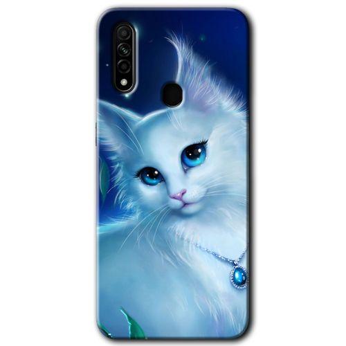 MRCİLETİSİM Oppo A31 Kılıf Baskılı Kapak - Cat Glance + 5D Tam Kaplayan Cam
