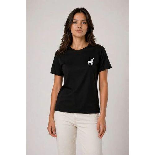 Minimal Geyik Logolu Tişört Bisiklet Yaka Kısa Kol Yazlık T-Shirt - Siyah