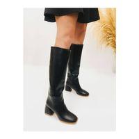 Siyah Orta Boy Deri Topuklu Çizme