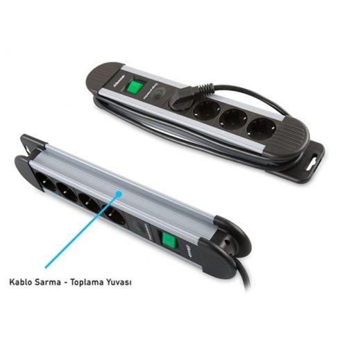 S-LINK Swapp SPGKS03, 3 Soket, Akım Korumalı Priz, 1.5Mt Kablo, 900 Joule (Gri) %100 Bakır