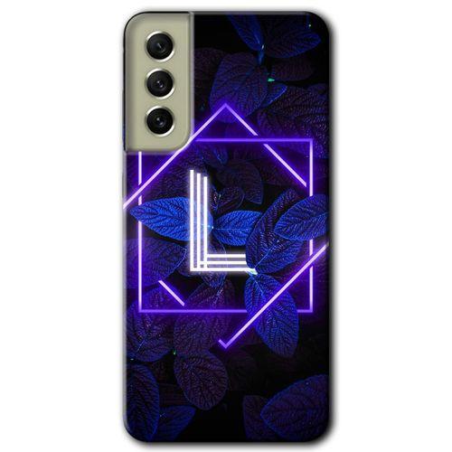 Galaxy S21 FE Kılıf HD Desen Baskılı Arka Kapak - Dark Neon Yaprak L Harfi