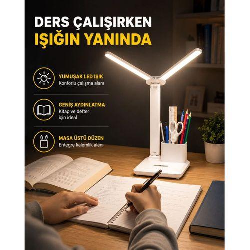 Kalemlik Ve Telefon Standlı Masa Lambası – Kısılabilir Led Işık, Göz Dostu Tasarım Yeni Nesil