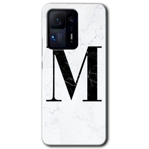 MRCİLETİSİM Xiaomi Mi Mix 4 Kılıf HD Desen Baskılı Arka Kapak+Temperli Cam - Beyaz Mermer Desenli M Harfi