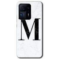 MRCİLETİSİM Xiaomi Mi Mix 4 Kılıf HD Desen Baskılı Arka Kapak+Temperli Cam - Beyaz Mermer Desenli M Harfi