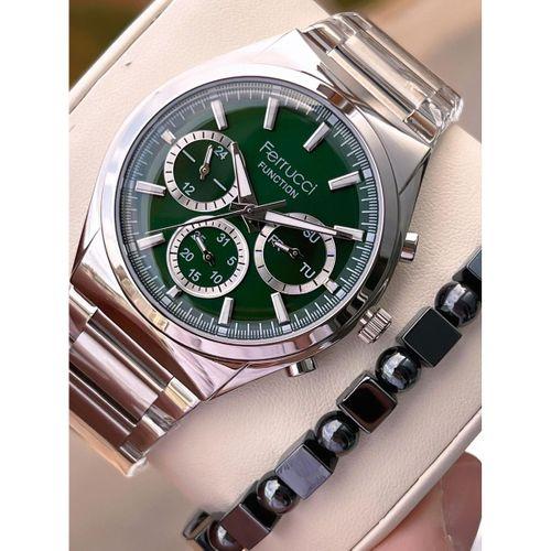 Ferrucci İç Fonksiyonları Aktif 30mt Suya Dayanıklı Çelik Kordon + Bİleklik Hediyeli Erkek Kol Saati VS.BLKT.0753