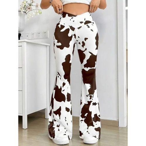 Kadın Yüksek Bel Geniş V Kesim Inek Desen Detaylı Dalgıç Tayt