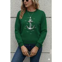 Kadın Uzun Kollu Bisiklet Yaka Desenli Viskon Iki Iplik Bluz