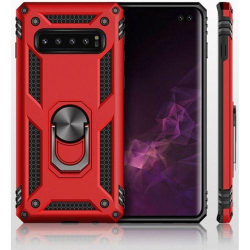 Samsung Galaxy S10 Plus Kılıf Zırhlı Standlı Mıknatıslı Tank Kapak - Kırmızı