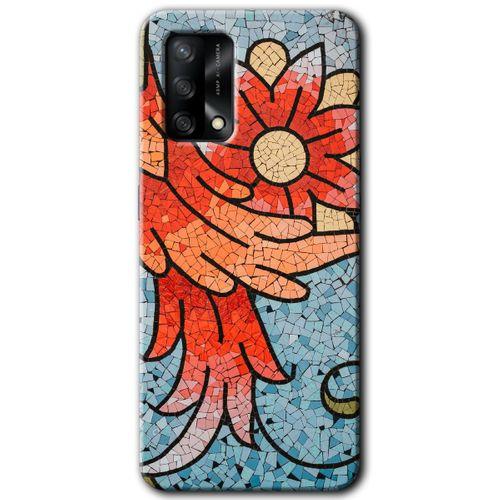OPPO Oppo A54 Kılıf HD Desen Baskılı Arka Kapak + Temperli Cam - Mozaik Çiçek