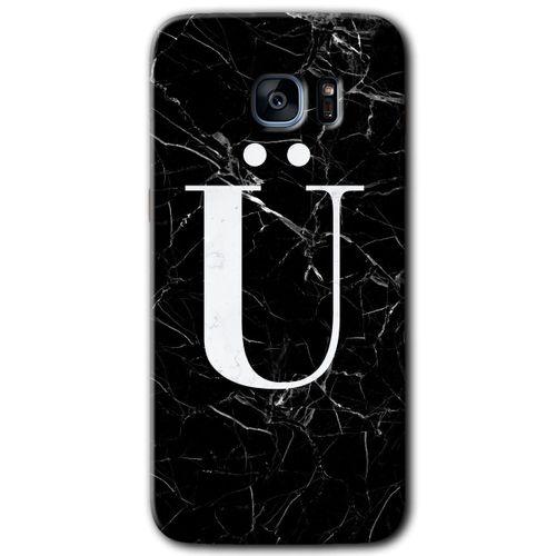 Samsung Galaxy S7 Edge Kılıf HD Desen Baskılı Arka Kapak - Siyah Mermer Desenli Ü Harfi