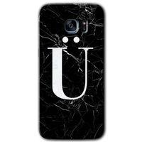 Samsung Galaxy S7 Edge Kılıf HD Desen Baskılı Arka Kapak - Siyah Mermer Desenli Ü Harfi