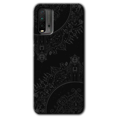 Xiaomi Redmi 9T Kılıf Baskılı Kapak - Siyah Mandala + 5D Tam Kaplayan Cam