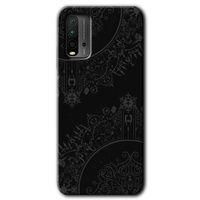 Xiaomi Redmi 9T Kılıf Baskılı Kapak - Siyah Mandala + 5D Tam Kaplayan Cam