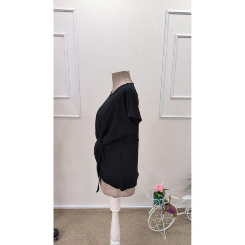 Kadın Kısa Kollu Yuvarlak Yakalı Yandan Sarmal Detaylı Bürümcük Bluz