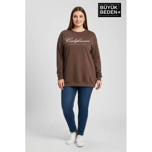 Kadın Büyük Beden El Yazılı California Baskılı Bisiklet Yaka ince Sweatshirt SPR26BSWK956-7
