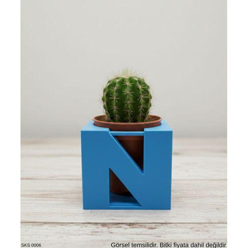 Mavi Centikli Harf Seklinde Mini Dekoratif Saksi Ismine Ozel Bas Harf Tasarim Masa Ustu Ofis Dekoru 7 Cm