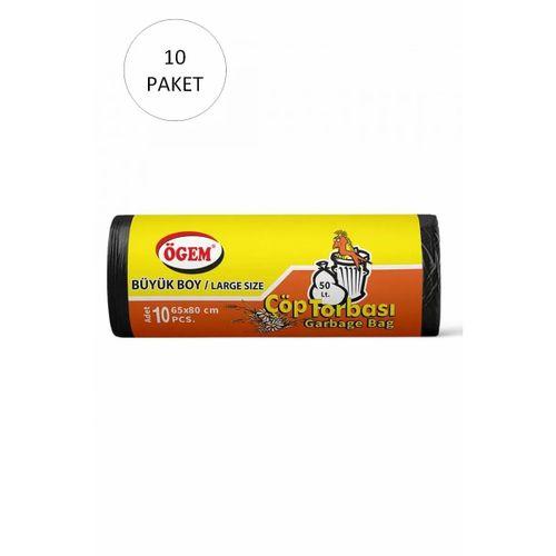 Büyük Boy Çöp Torbası 65 x 80 cm 10 Lu Rulo x 10 Paket = 100 Adet (Siyah)