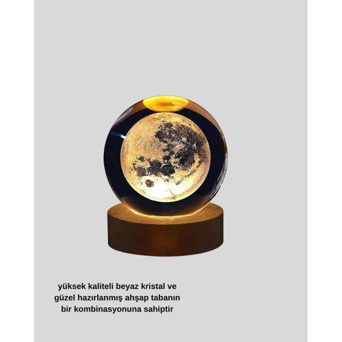 Ay Temalı Kristal Küre Gece Lambası Led Aydınlatmalı Premium Dekor